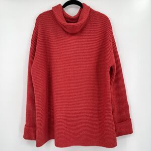 Pilcro Anthropologie Women Sweater Sz LP Red Ribbed Knit Oversized Cowl Pullover